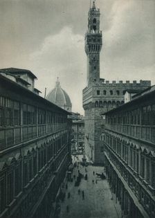 The Palazzo Vecchio from the Uffizi Gallery, Florence, Italy, 1927. Artist: Eugen Poppel