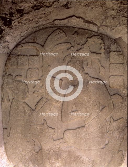 The Palace'. Mayan stone relief depicting king Pacal.
