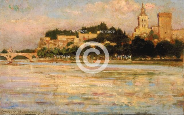 The Palace of the Popes and Pont d'Avignon, 1911. Creator: Carroll Beckwith.