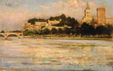 The Palace of the Popes and Pont d'Avignon, 1911. Creator: Carroll Beckwith
