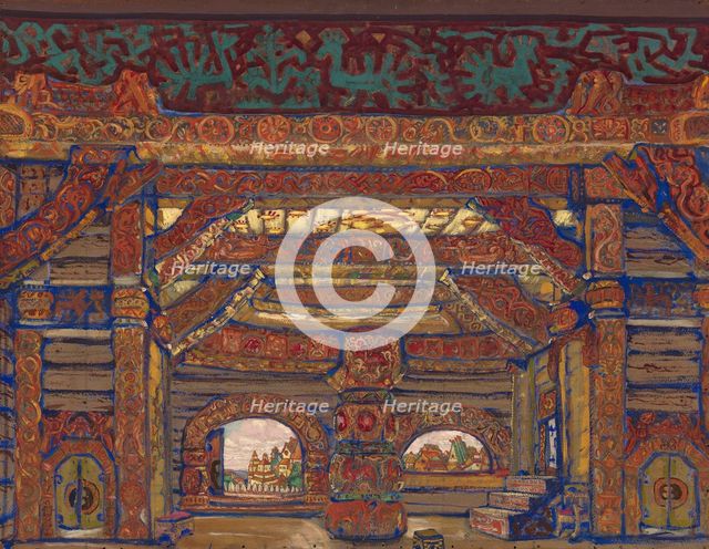 The Palace of Tsar Berendey. Stage design for the theatre play Snow Maiden by A. Ostrovsky, 1912. Artist: Roerich, Nicholas (1874-1947)