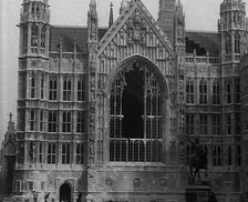 The Palace of Westminster and the Statue of Richard the Lionheart, Damaged by German Bombing, 1941. Creator: British Pathe Ltd