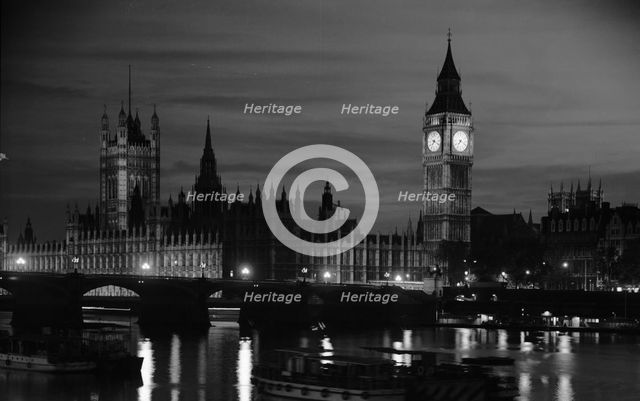 The Palace of Westminster at night, London, 1945-1980. Creator: Eric de Maré.