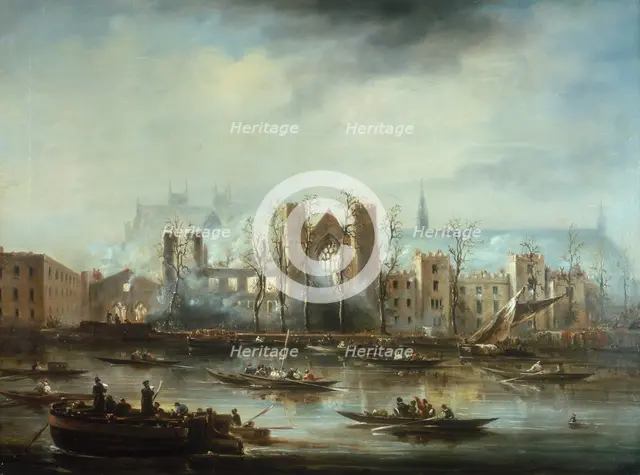 'The Palace of Westminster from the River after the Fire of 1834', c1834. Creator: Unknown.