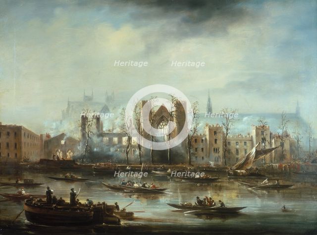 'The Palace of Westminster from the River after the Fire of 1834', c1834. Artist: Unknown