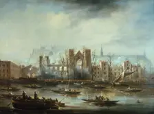 The Palace of Westminster from the River after the Fire of 1834 c1834. Creator: Unknown