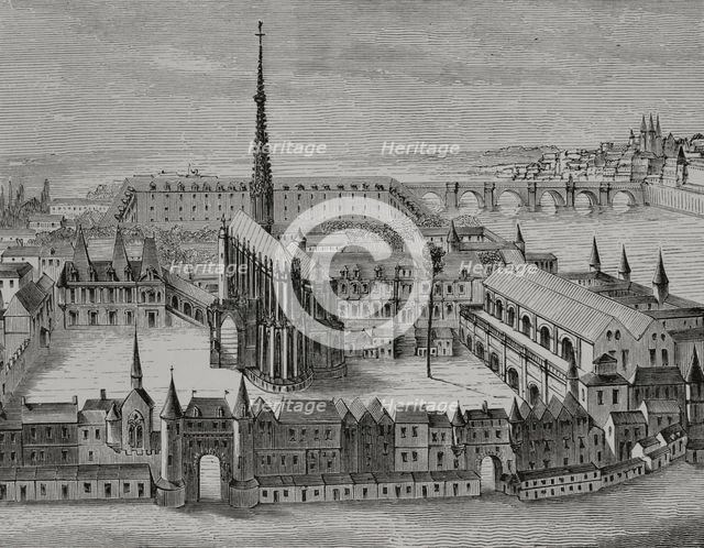 The Palais and the Sainte-Chapelle in the 16th century, Paris, France, 1878.  Creator: Unknown.