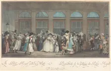 The Palais Royal - Gallery's Walk / Promenade de la Gallerie du Palais Royal, 1787. Creator: Philibert Louis Debucourt