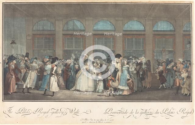 The Palais Royal - Gallery's Walk / Promenade de la Gallerie du Palais Royal, 1787. Creator: Philibert Louis Debucourt.