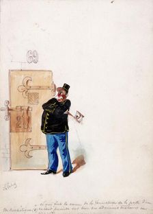 The Panama Canal: for an enquiry into its financing, a policeman guards a prison..., (1897?). Creator: HS Robert