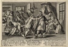 The Pandurs visiting the Jews, ca 1756. Artist: Englebrecht, Martin (1684-1756)