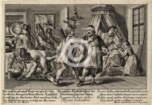 The Pandurs visiting the Jews, ca 1756. Artist: Englebrecht, Martin (1684-1756)