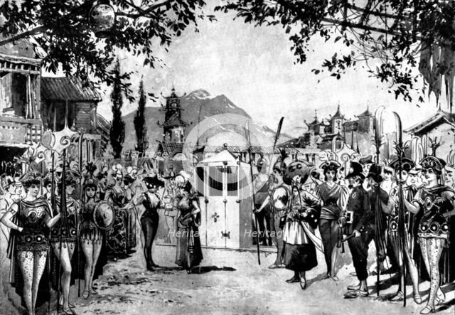 The Pantomime "Aladdin," at the Grand Theatre, Fulham: the market-place, Pekin, 1898. Creator: Unknown.