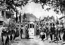 The Pantomime "Aladdin," at the Grand Theatre, Fulham: the market-place, Pekin, 1898. Creator: Unknown