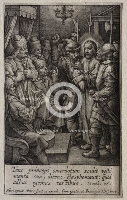 The Passion: Christ before the High Priest. Creator: Hieronymus Wierix (Flemish, 1553-1619).