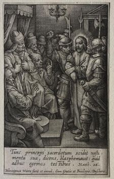 The Passion: Christ before the High Priest. Creator: Hieronymus Wierix (Flemish, 1553-1619)