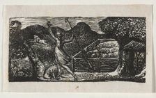 The Pastorals of Virgil, Eclogue I: The Shepherd chases away a wolf , 1821. Creator: William Blake (British, 1757-1827)