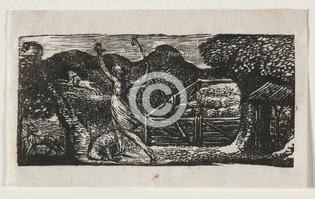 The Pastorals of Virgil, Eclogue I: The Shepherd chases away a wolf , 1821. Creator: William Blake (British, 1757-1827).