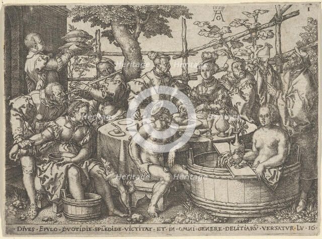 The Parable of the Rich Man and the Beggar Lazarus, 1554. Creator: Aldegrever, Heinrich (1502-1560).