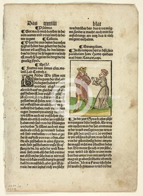 The Parable of the Unjust Steward from Plenarium, Plate 14 from Woodcuts from Books..., 1929. Creators: Unknown, Johann Schönsperger the Elder, Wilhelm Ludwig Schreiber.