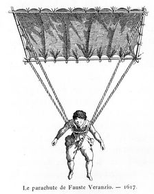 The Parachute of Fauste Veranzio, 1617, (1887). Creator: Gaston Tissandier