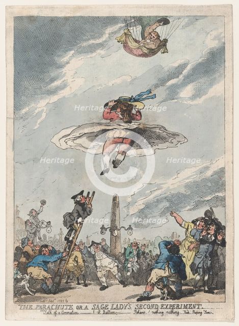 The Parachute or a Sage Lady's Second Experiment, September 1785., September 1785. Creator: Thomas Rowlandson.