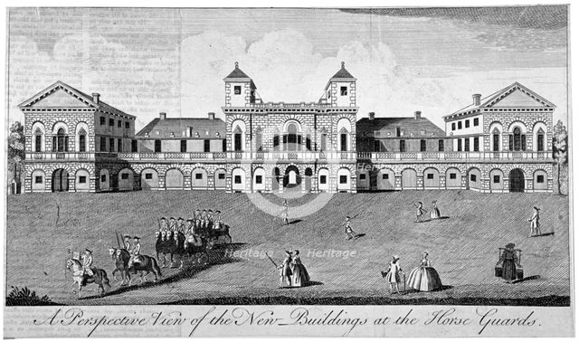 The parade at Horse Guards, Westminster, London, 1752.                                      Artist: Anon