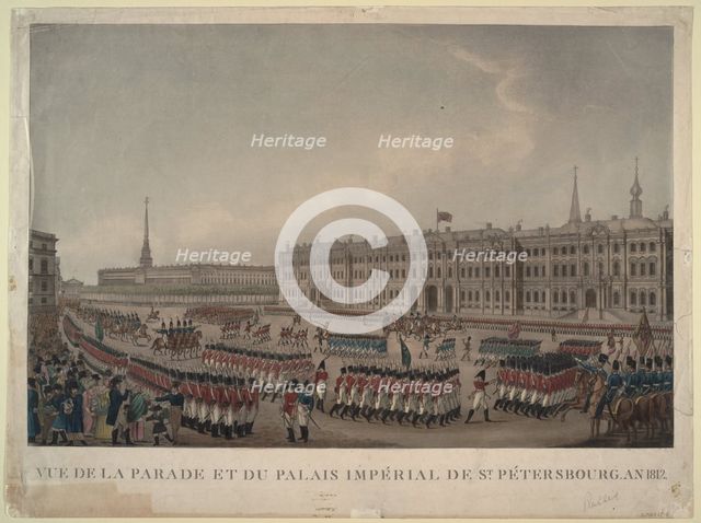 The parade in front of the Winter Palace in St. Petersburg on 1812, 1812. Artist: Anonymous  