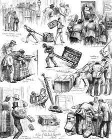 The Parcels Post: Sketches on the First Day, 1883. Creator: Unknown