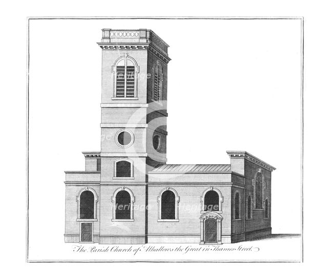 'The Parish Church of Alhallows the Great in Thames Street.', c1772. Artist: Benjamin Cole.
