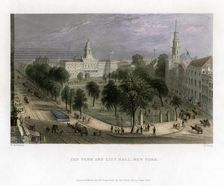 The Park and City Hall, New York, USA, 1838.Artist: S Lacey