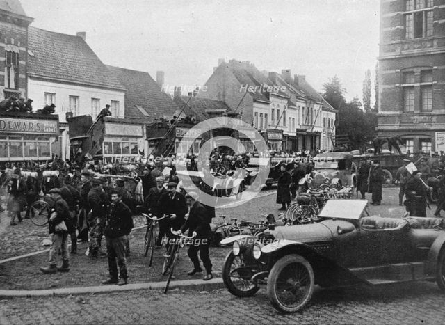''The part played by motor transports in the retreat from Antwerp', 1914. Artist: Unknown.
