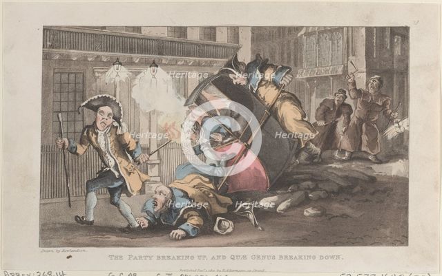 The Party Breaking Up, and Quae Genus Breaking Down, from "The History of John..., December 1, 1821. Creator: Thomas Rowlandson.