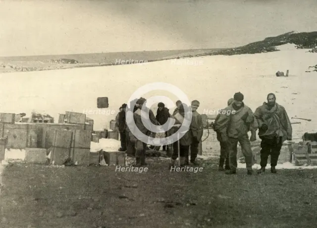 'The Party Which Ascended Mount Erebus Leaving The Hut', 1908, (1909).  Artist: Unknown.