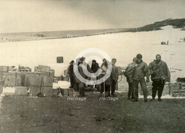 'The Party Which Ascended Mount Erebus Leaving The Hut', 1908, (1909).  Artist: Unknown.