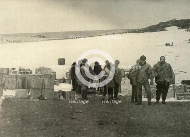 'The Party Which Ascended Mount Erebus Leaving The Hut', 1908, (1909).  Artist: Unknown.