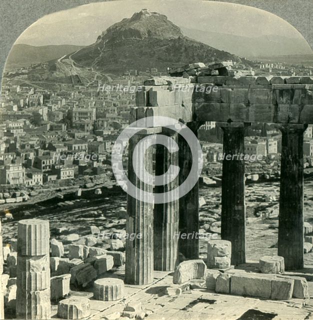 'The Parthenon on the Acropolis - View N.E. over Athenai (Athens) to Mount Lycabettus, Greece', c193 Creator: Unknown.