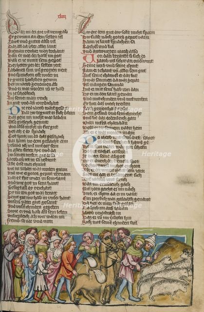 The Parting of Jacob and Laban; Weltchronik, about 1400-1410. Creator: Unknown.