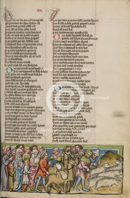 The Parting of Jacob and Laban; Weltchronik, about 1400-1410. Creator: Unknown.