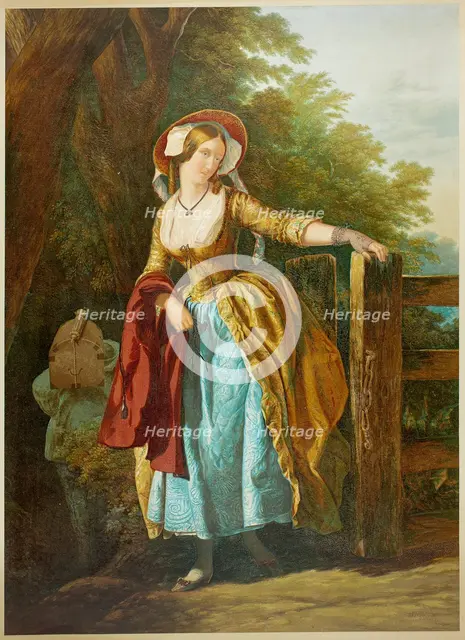 The Parting Look (with Man and Box), 1858. Creator: George Baxter.