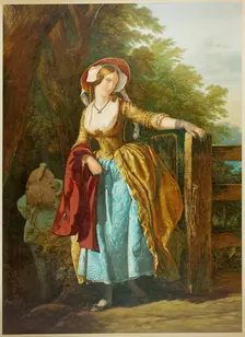 The Parting Look (with Man and Box), 1858. Creator: George Baxter