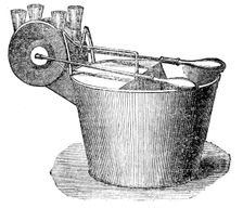 The patent cow-milker in the International Exhibition, 1862. Creator: Unknown