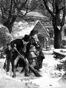 The Path to Church, drawn by A. Hunt, 1883. Creator: Eugène Froment