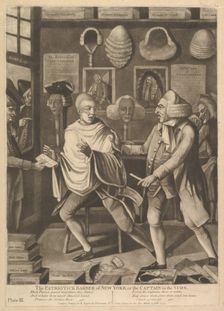 The Patriotick Barber of New York, or the Captain in Suds, February 14, 1775. Creator: Attributed to Philip Dawe (British, 1745?-?1809)