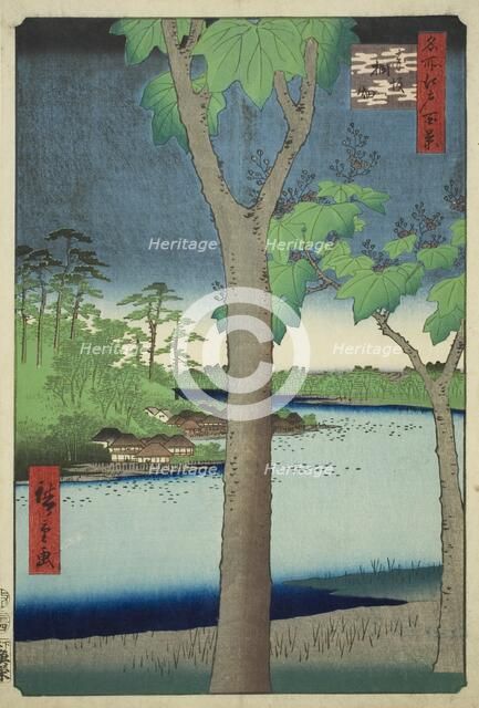 The Paulownia Grove at Akasaka (Akasaka Kiribatake), from the series "One Hundred..., 1856. Creator: Ando Hiroshige.