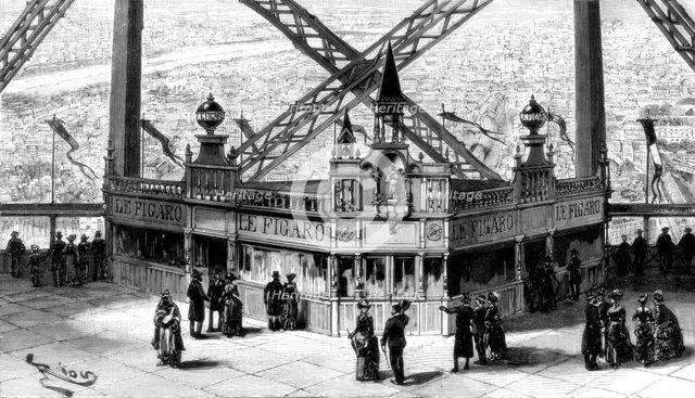 The pavilion of the Figaro, on the second storey of the Eiffel Tower, Paris, 1889. Artist: Unknown
