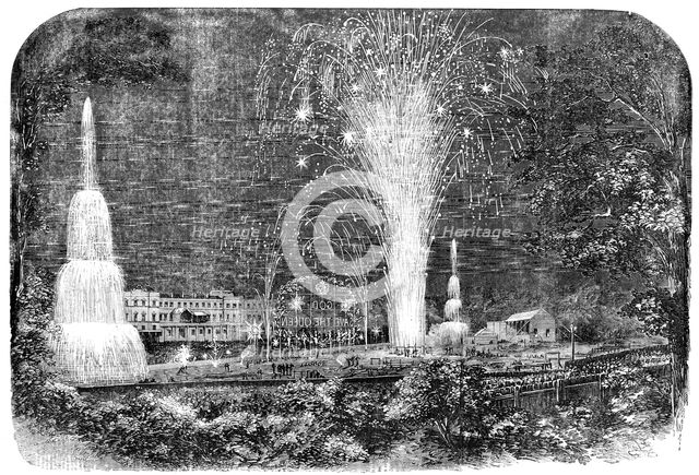The Peace Commemoration at Lynn - the Fireworks in the Green-Park: the Grand Finale, 1856.  Creator: Unknown.
