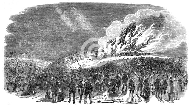 The Peace Commemoration at Portsmouth - the Bonfire on the Beach, 1856.  Creator: Unknown.