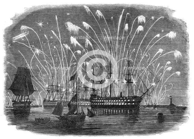 The Peace Commemoration at Plymouth - Rockets and General Illumination of the Fleet in the Sound - f Creator: Unknown.