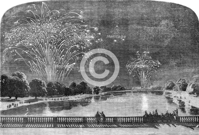 The Peace Commemoration - the Fireworks in Hyde-Park and the Green-Park, sketched from Kensington-Ga Creator: Unknown.